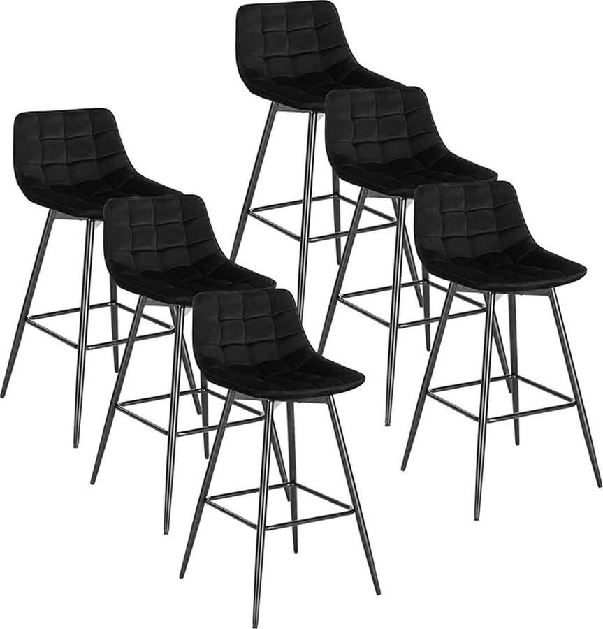 6 Stuck Barkrukken in Fluweel en metaal hoge kruk Barstoelen Zwart BH143sz-6