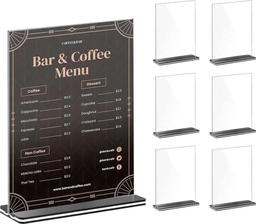 6 stuks acryl tafelstandaard A5 T-vormige desktop display standaard transparante kunststof display standaard acryl tafelstandaard tafel menu display standaard voor restaurants kantoor winkel show