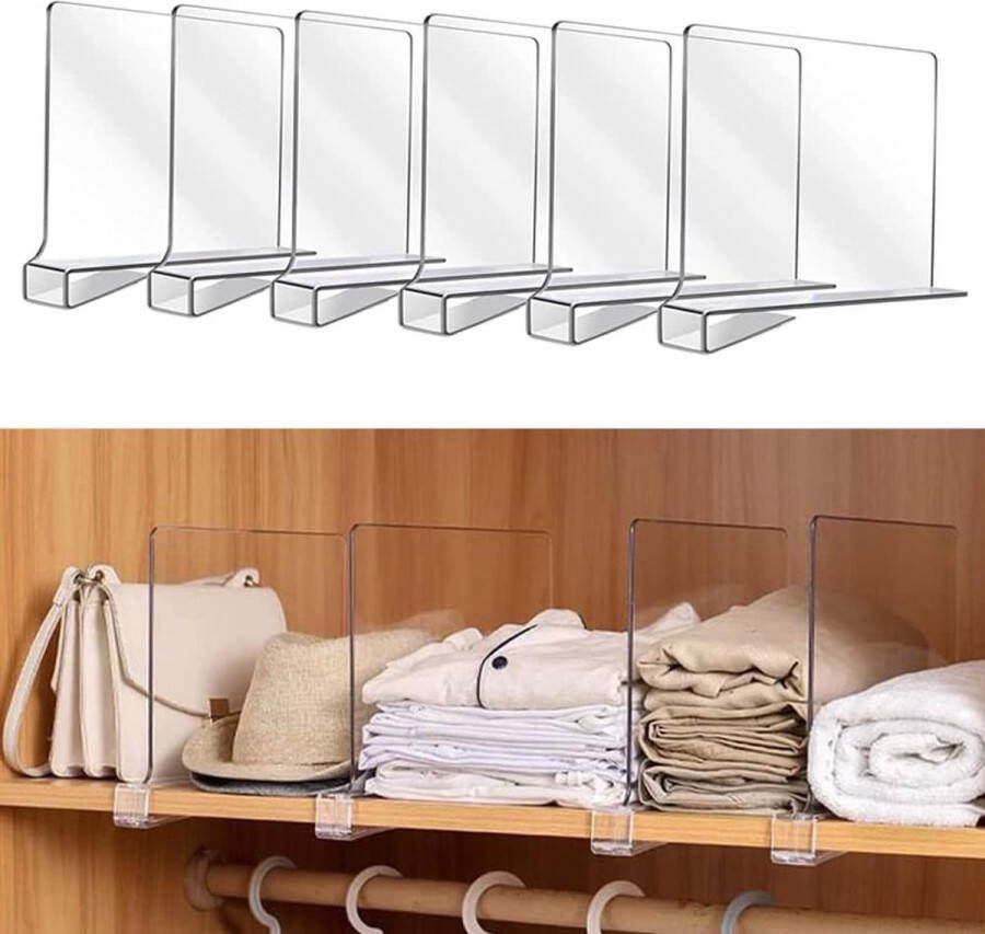 6 stuks acryl wandverdelers voor kasten kledingkastsysteem scheidingsrooster reksysteem zonder boren voor opslag houten kast slaapkamer