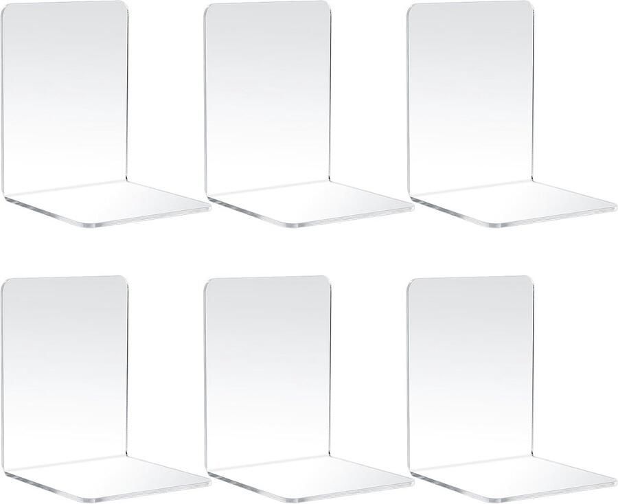 Candala 6 stuks boekensteun boekenstandaard boekensteunen acryl boekhouder boekenhouder transparant boekenstopper antislip voor kinderen school kantoor thuis bibliotheek
