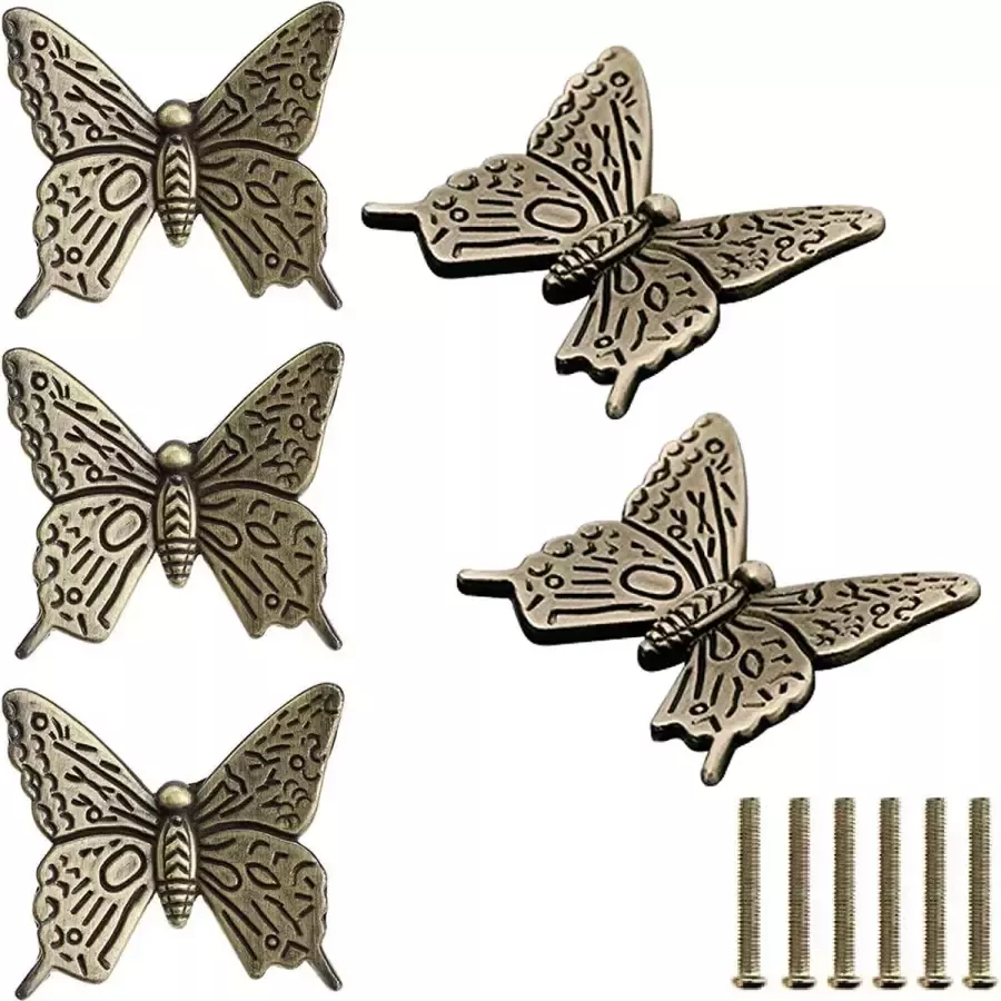 6 Stuks Brons Vlinder Knoppen Inclusief Schroeven Vintage Meubel Knoppen Massief Metalen Kastknoppen Ladeknoppen Kasthardware Knoppen Enkel Gat Vintage Bronze Legering