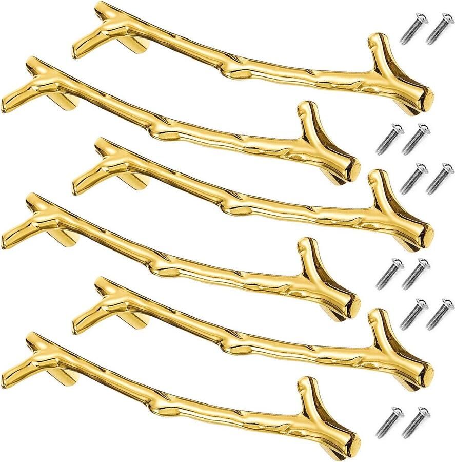 6 Stuks Dienbladhandvatten voor Dienbladvormen Hars Dienbladvormen Handvatten Takvormige roestvrijstalen handgrepen met schroeven Sets voor Siliconen Serveerschaalvorm 4 8 Inch (Goud