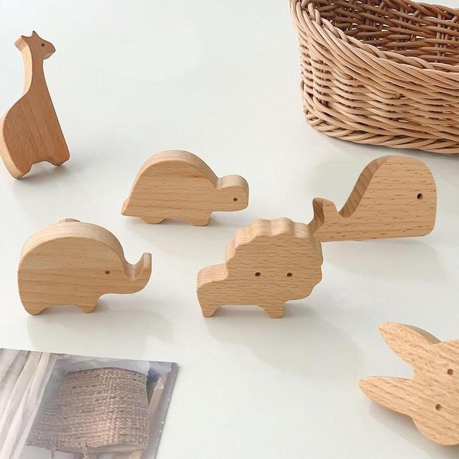 6 stuks dierenvorm kastknoppen met schroeven Meubelgreep hout kindermeubilair knoppen ladeknopen