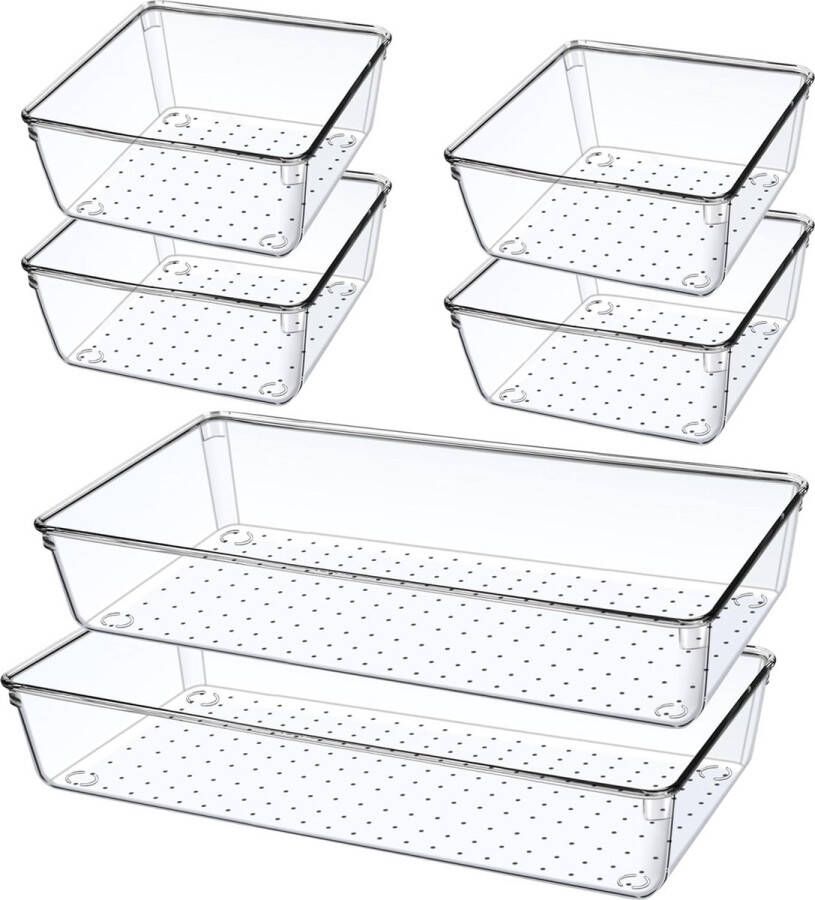 6 stuks doorzichtige lade-organizer groot 30 cm met 2 maten make-uptafel lade-opbergsysteem make-up badkamer lade-organizer voor keuken cosmetica bureau kantoor badkamer lade