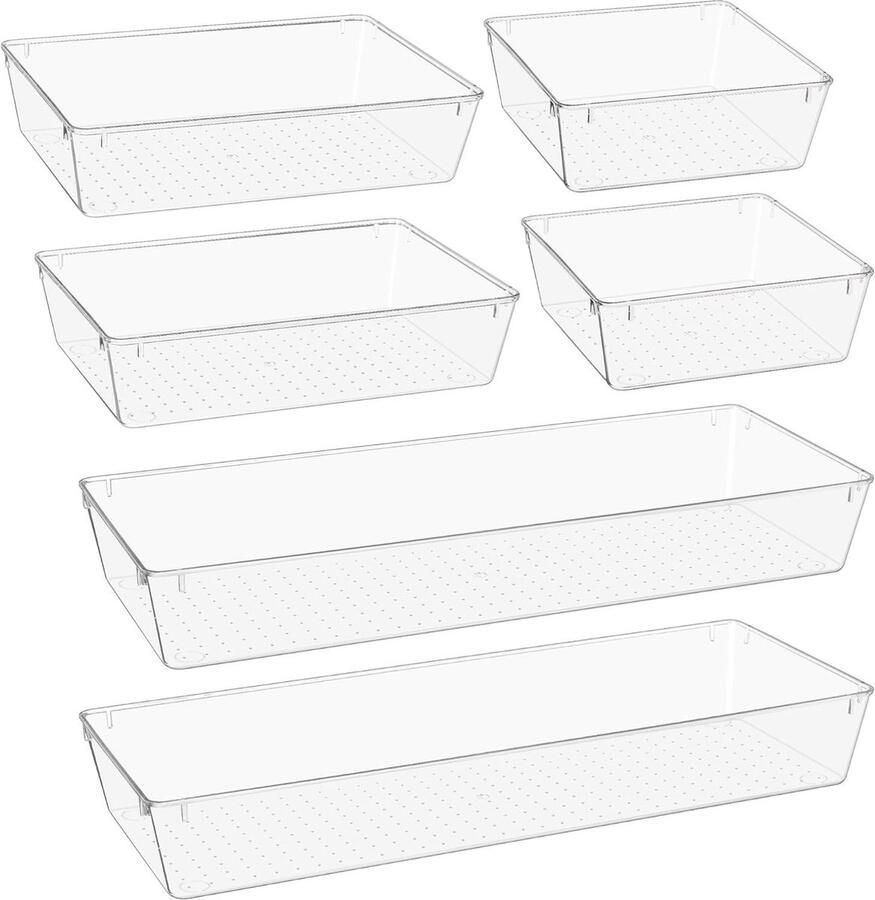 6 stuks doorzichtige plastic ladeorganizerset badkamer- en ijdelheidslade-organizerdienbladen make-up keukengerei groot formaat bureau-organisatoren