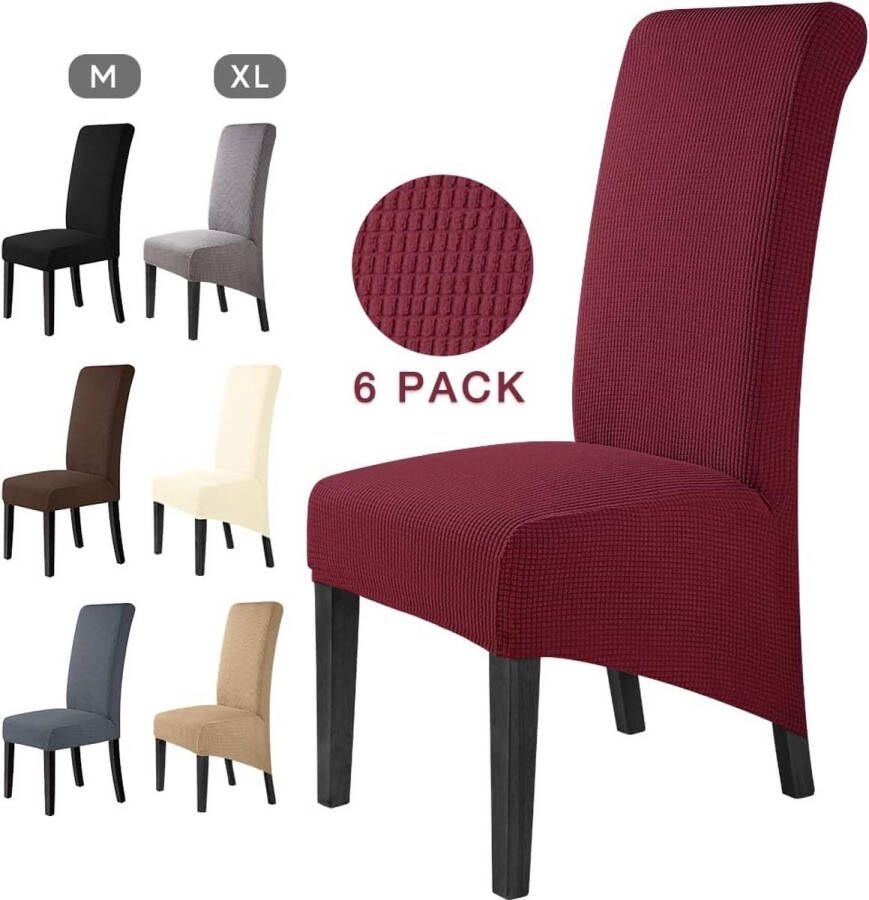 6 stuks elegante stoelhoezen stretch elastische spandex XL stoelhoezen universele stretchhoes afneembaar wasbaar stoelhoes voor hotel grote eetkamerstoelen (6 stuks rode wijn) XL