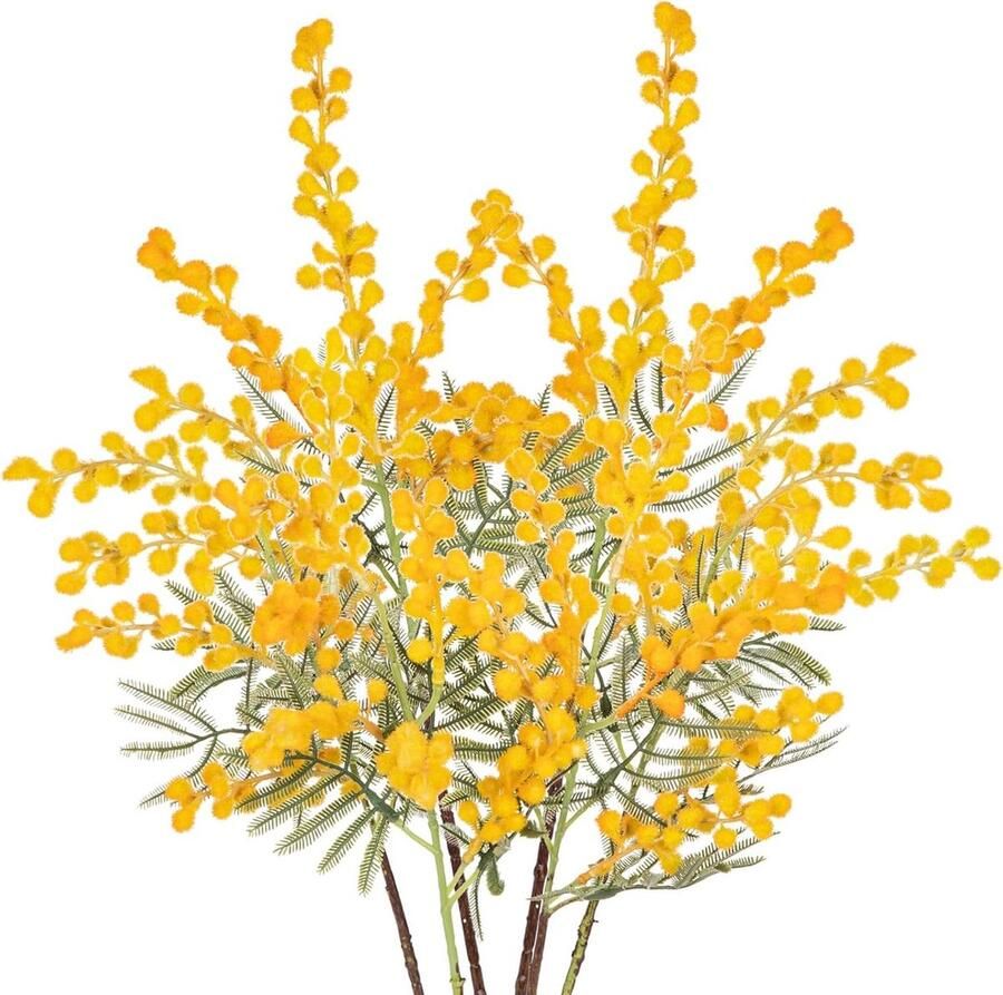 6 stuks gele mimose spray met kersen zijden namaakbloemen voor bruiloft en woondecoratie eettafel en slaapkamer decoratie in oranje