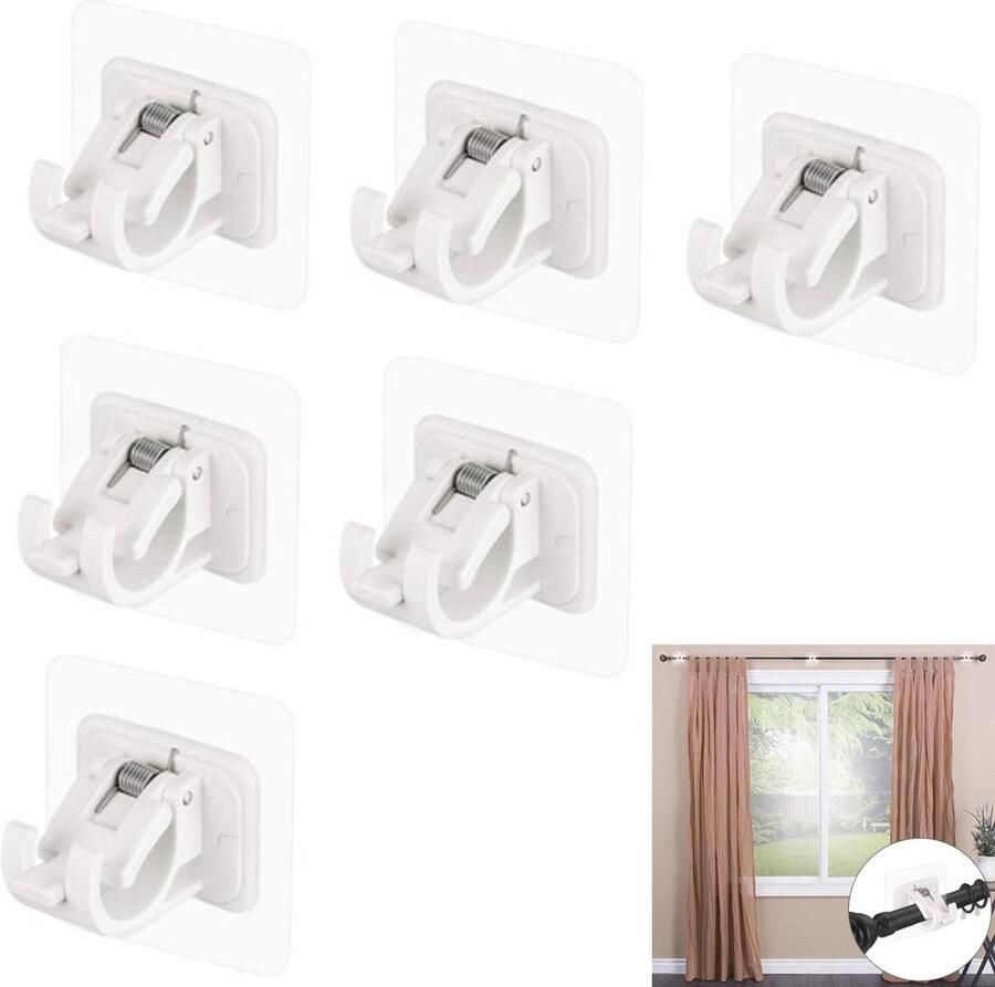 6 Stuks Gordijnroedehaken Gordijnroedehouder Zonder Boren Gordijnhaken Gordijnrails Gordijnroede Ophangen Keuken Badkamer Gordijnhaak Houder Clip Zelfklevende Haken Voor Gordijnroede Voor Gordijn of Kast Wit
