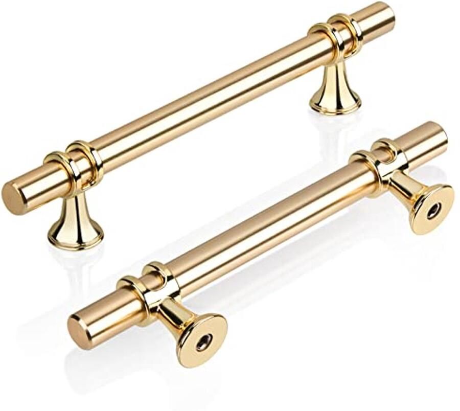 6 Stuks Gouden T-Meubelgrepen 96mm Keuken en Badkamer Kastgrepen