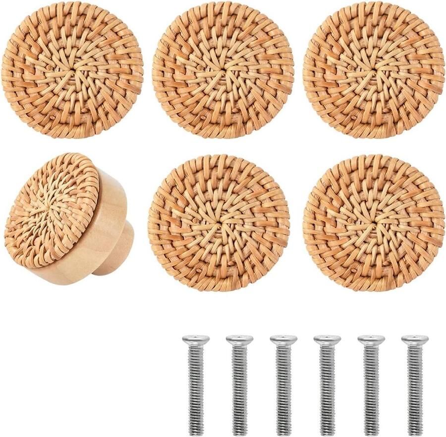 Allecto plus Handgemaakte Rotan Dressoir Knoppen voor Keukenkasten Set van 6
