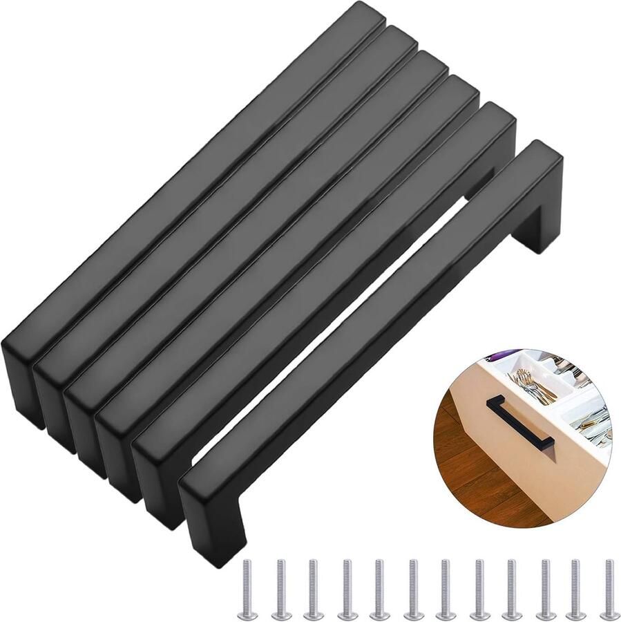 6 stuks Handgreep Meubelhandvat Handgrepen Kast Handvat Zwart 236*35*12mm RVS Boorafstand 224mm inclusief bevestigingsbouten