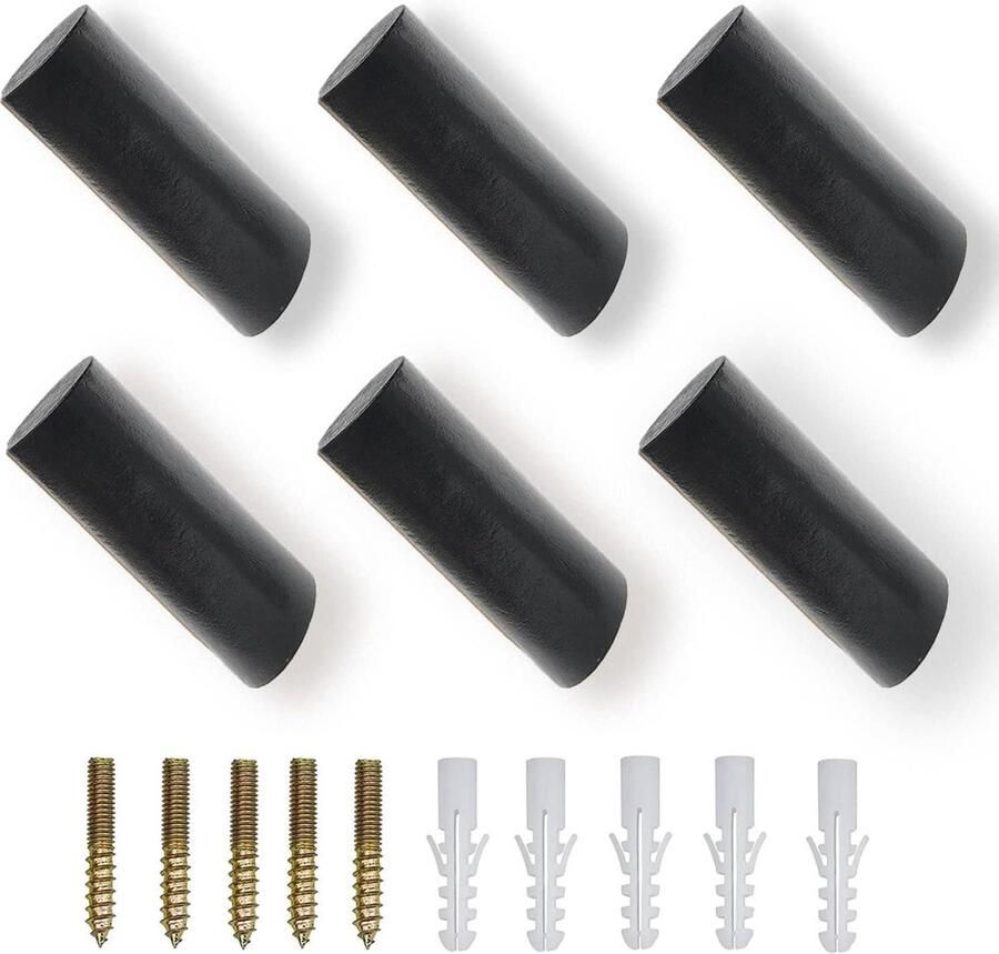 6 stuks Houten Haken Muurkapstok Vintage Stijl 10KG Ronde Houten Kapstokhaken met Schroeven voor Caps Rugzak Sjaals Kleding