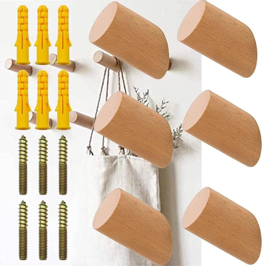 6-stuks Houten Kapstok Peg Haken Natuurlijk Hout Boom Wandhaak Woonkamer Thuisgebruik Houten Kledinghaken Ronde Kapstok Haak (118 x 236 Inch)