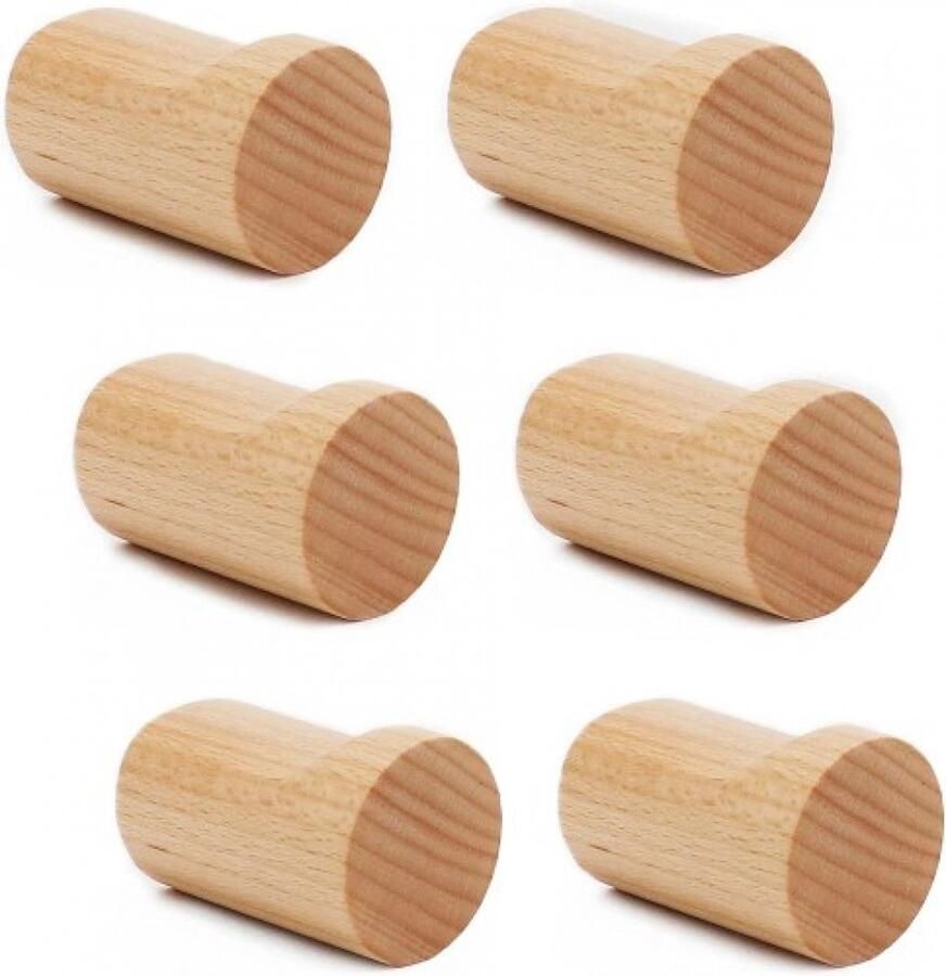 6 stuks Houten kapstokken Houten Haak Wandmontage Haken Ophanghaak Jashaak Handdoekhaak Wandhaak Wandkapstok Kapstokhaak Beukenhout 5*3.5*3.5cm Hout kleur