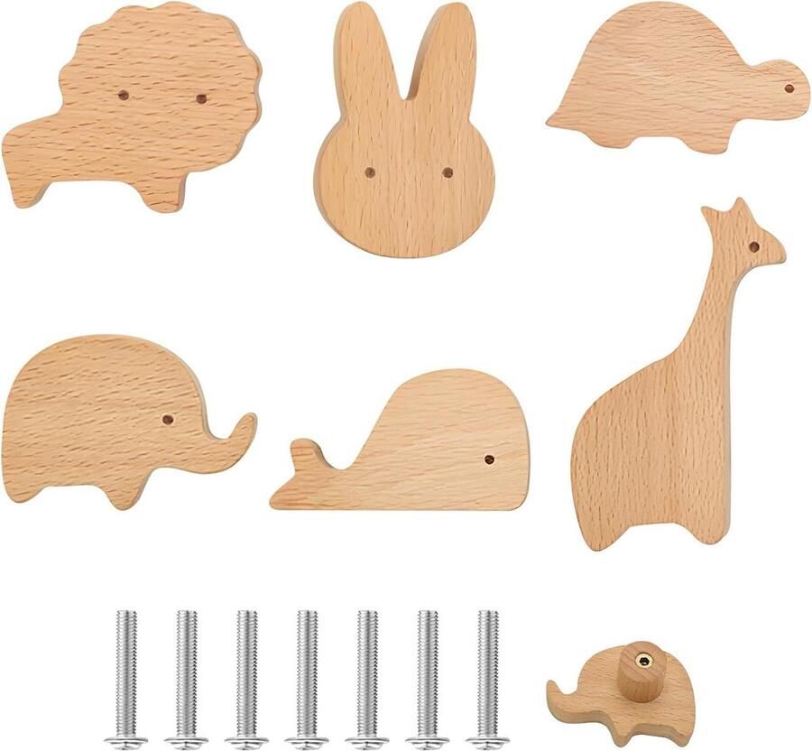6 stuks houten kastknoppen olifant diervorm kinderkamer meubelknoppen met schroeven kastknoppen kinderkamer