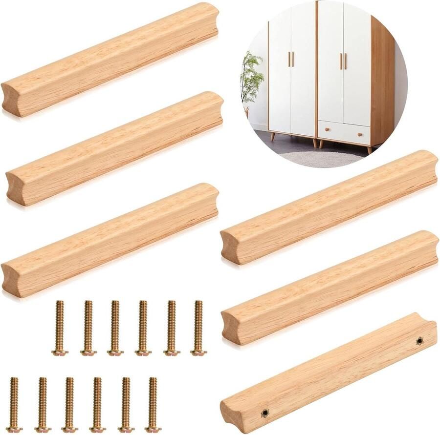 6 stuks houten meubelgrepen kastgrepen van hout met schroeven gatafstand 160 mm massief meubelgrepen universele houten greep keukengrepen voor kasten kantoren en keukens