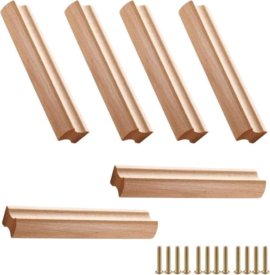 6 stuks houten meubelgrepen met schroeven Gatafstand 160 mm Voor kasten badkamers kantoren en keukens