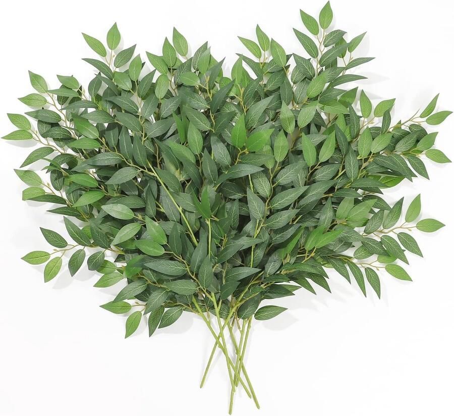 6 stuks Italiaanse rucus groene stammen kunsttak groene bladeren faux slinger hangende sproeitak voor bruiloftsboeket boog tafel decoratie wooncultuur