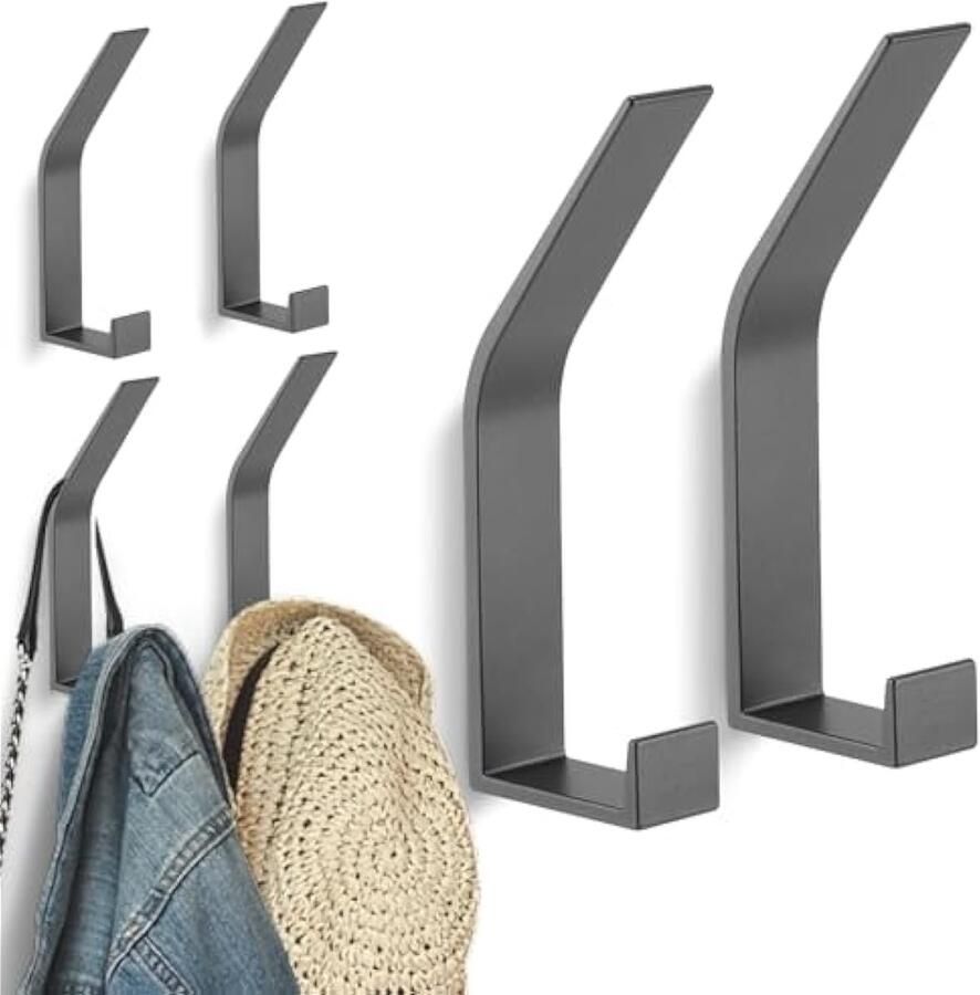 6 stuks kapstokhaken aan de muur gemonteerd moderne wandhaken voor het ophangen van kleding jas sjaal tas handdoek sleutel pet beker hoed (grijs onzichtbaar schroefontwerp)