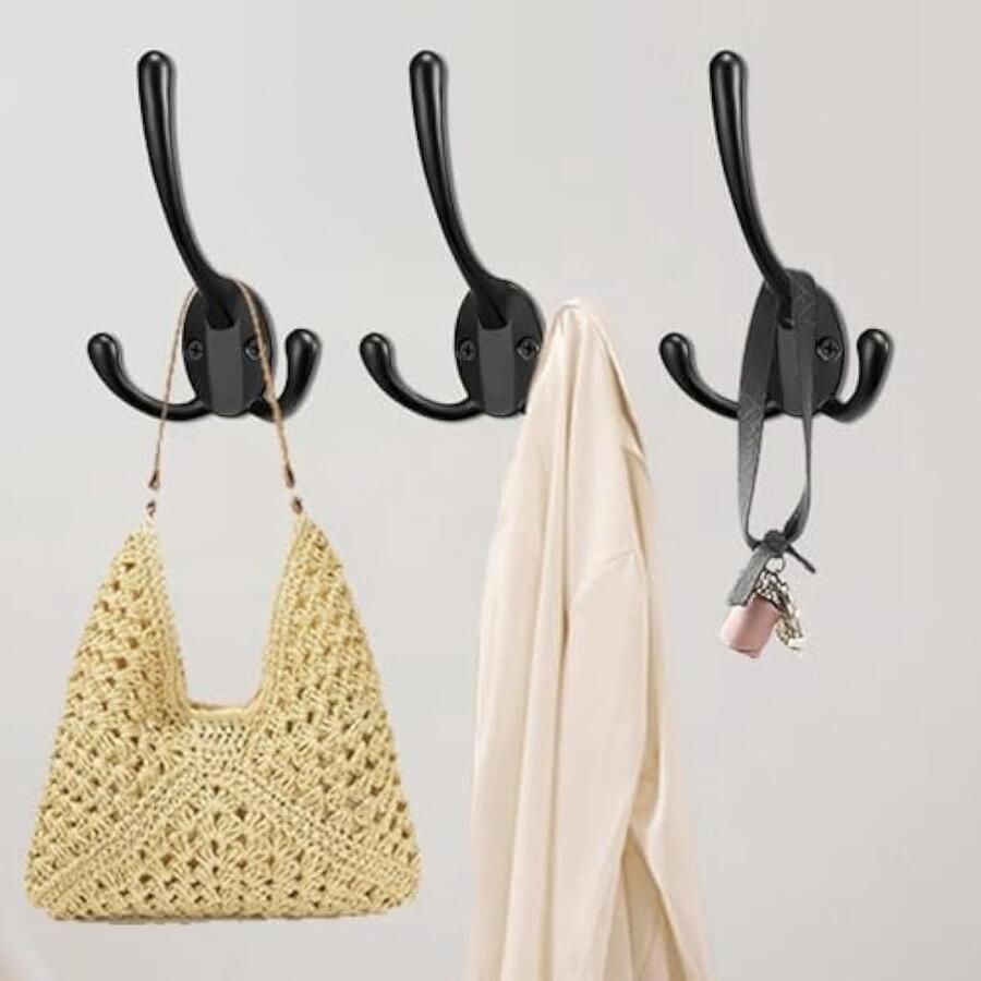 6 stuks kapstokhaken aan de muur gemonteerd zware zwarte kleerhangerhaken drievoudige haak kledinghaken voor wandophanging decoratieve gewaadhaken metalen kapstokhaken hardware voor
