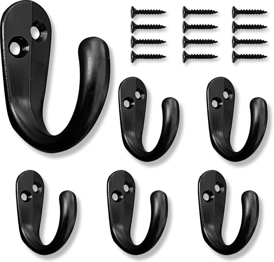 6 Stuks Kapstokhaken Garderobehaken Zwart Van Metaal Multifunctionele Vintage Muurhaken Handdoekhaken Voor Badkamer Keuken Kantoor Toilet