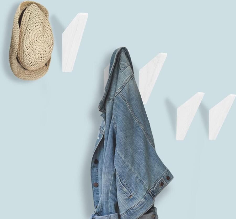 6 stuks kapstokhaken houten kledinghaken driehoek wandhaken voor het ophangen van ochtendjassen hoeden ideaal voor slaapkamer badkamer hoedhaken met schroeven wit