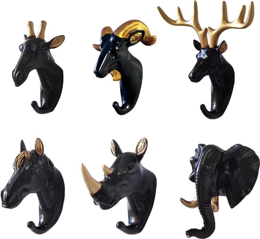 6 Stuks Kapstokhaken Ophanghaken Kledinghaak Kapstokhaak Wandkapstok zwart&goud Wandhaak PVC 16*15.5*6cm