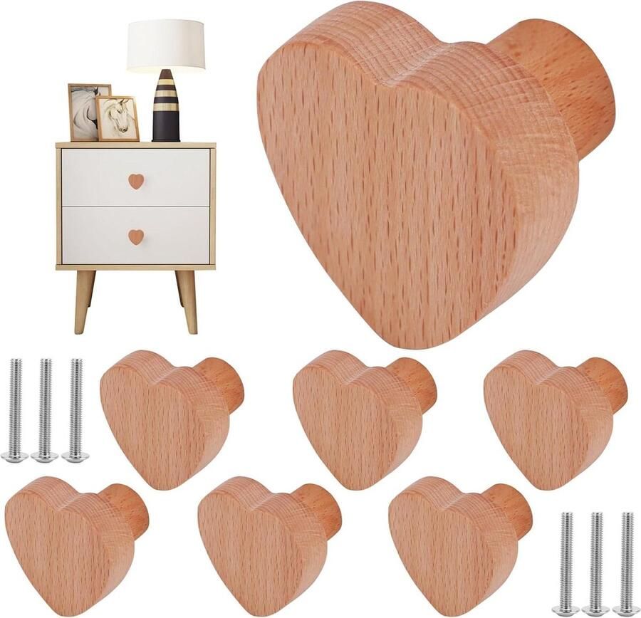 6 stuks kastknoppen massief houten deurlades schattige hartvorm meubels trekhandvat logkleur houten deurknoppen met schroeven kinderkamer slaapkamer kastknoppen kinderkamer