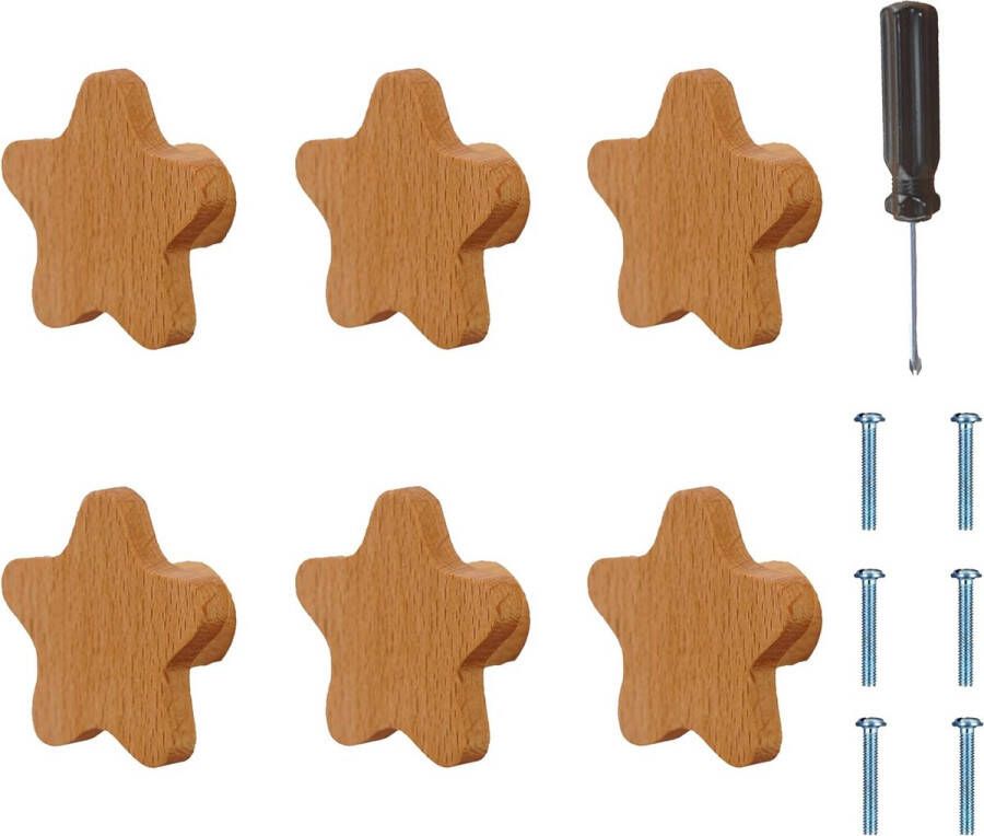 6 stuks kastknoppen ster hout design lade handgrepen voor huis keuken slaapkamer kledingkast