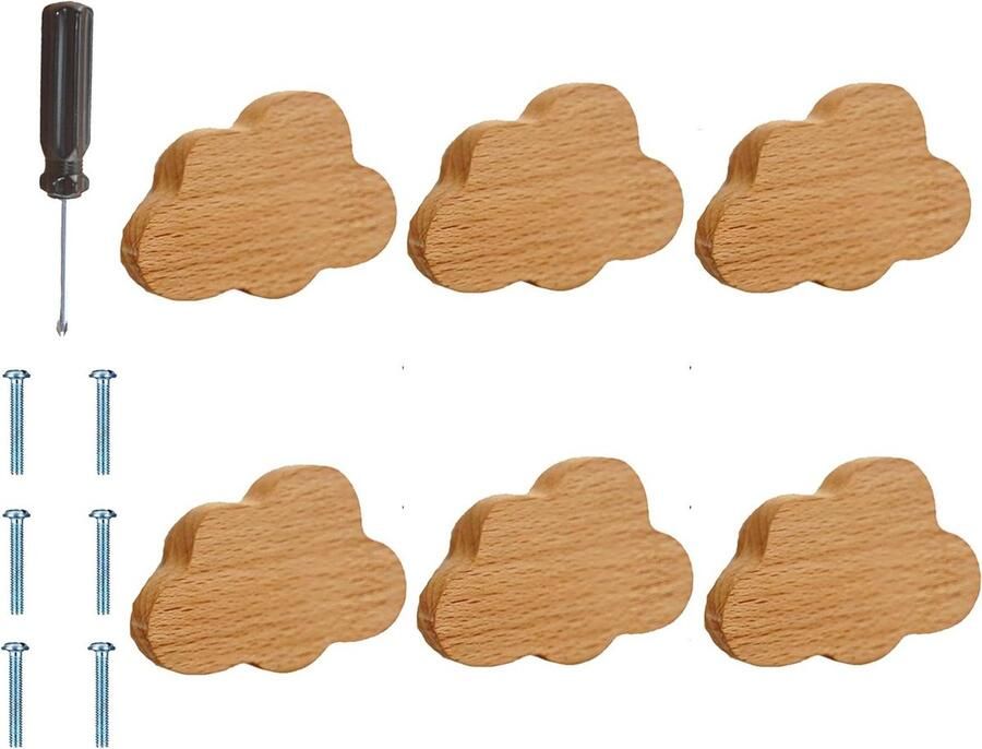 6 stuks wolkvormige houten kastknoppen design ladegrepen voor huis keuken slaapkamer kledingkast - Foto 2