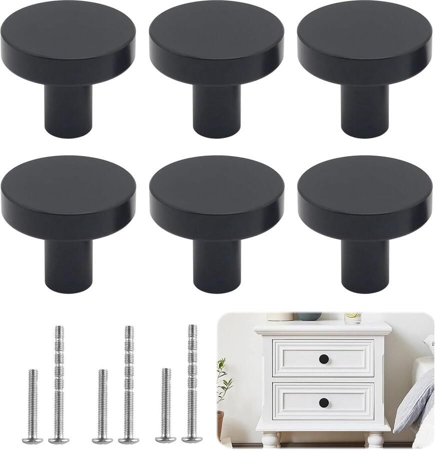 6 Stuks Kastknoppen Zwarte Meubelknoppen Zwarte Handgrepen voor Keukenkasten Laden Knoppen Deurgrepen Kast Knoppen Deurknoppen Deurknop Geschikt voor Bureauladekasten
