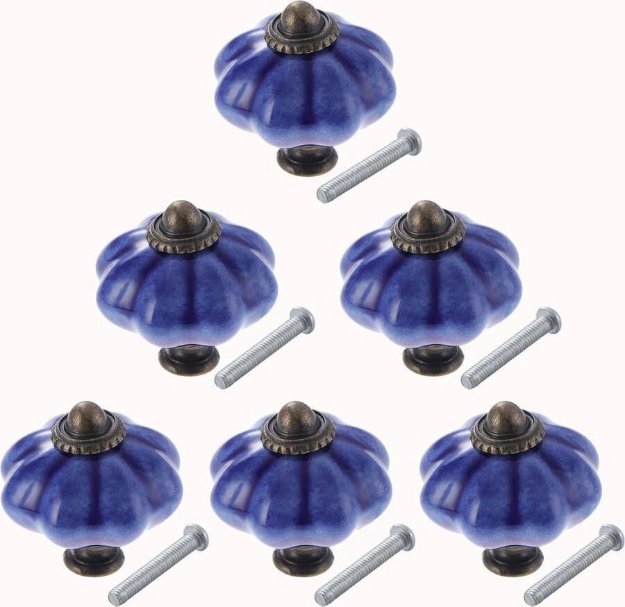 6 stuks keramische kastknoppen chique ladeknoppen antieke pompoen keukenkasthandgrepen ronde meubeldeurknoppen blauw - Foto 2