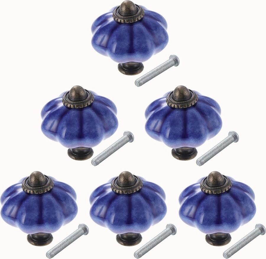 6 stuks keramische kastknoppen chique ladeknoppen antieke pompoen keukenkasthandgrepen ronde meubeldeurknoppen blauw