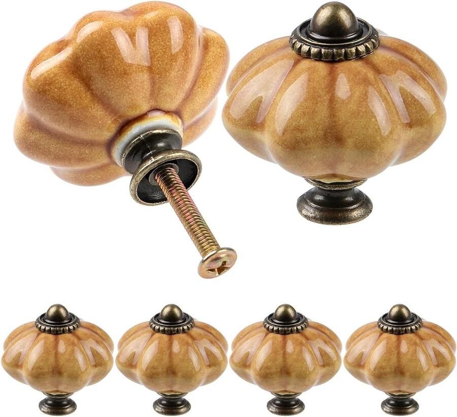 6 stuks keramische kastknoppen in antieke stijl voor keukenkasten ladegrepen en meubeldeurknoppen met pompoen ontwerp