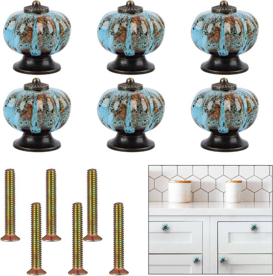 6 stuks keramische kastknoppen keramische deurknoppen antieke pompoenhandgrepen voor kast meubelknoppen vintage porselein ladeknoppen voor kast kledingkast keukenmeubel commode