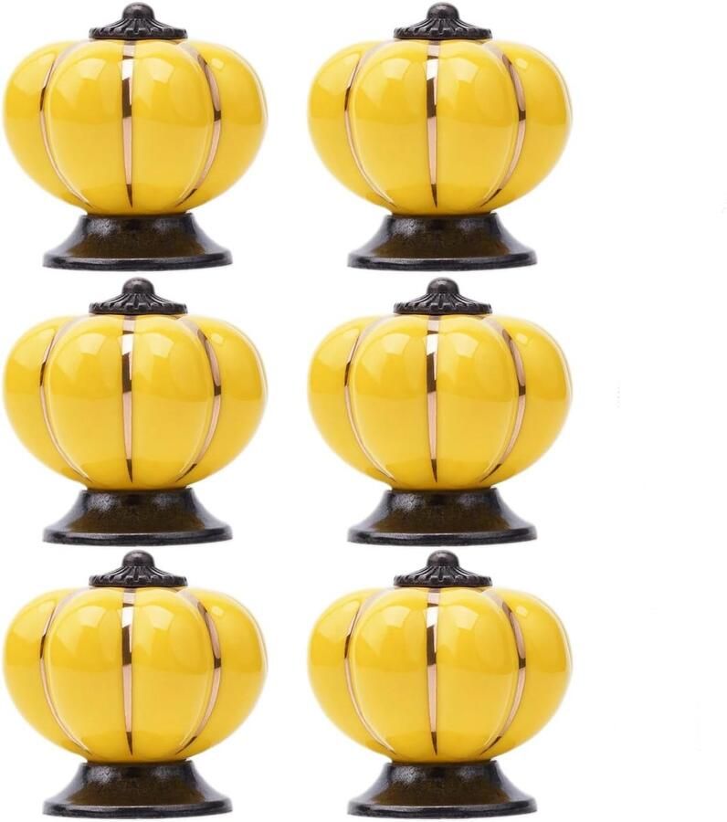 6 stuks keramische kastknoppen pompoen keramische meubelknoppen kastgrepen keramische knoppen voor meubels met schroeven voor kantoor meubels keukenkast laden commode (geel)