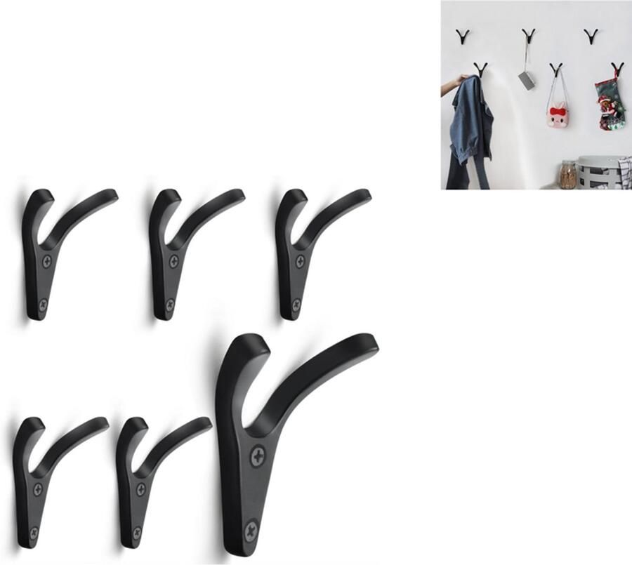 6 stuks kledinghaken haken- dubbele wandhaken retro haken wand Ophanghaken Industrieel-Dubbele Wand Kapstok Badkamer Haak