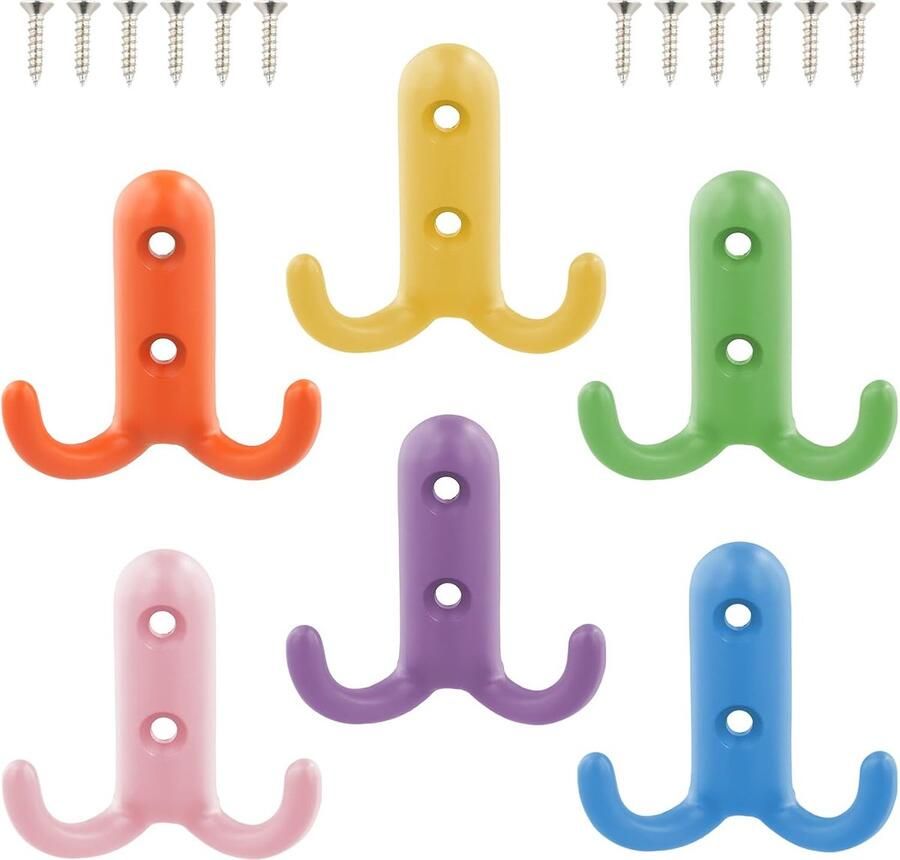 6 stuks kledinghaken voor kinderen kleurrijk wandhaken jashaken met schroeven sleutelhaken dubbele haken wandhaken metaal hoedhaken voor garderobehaken badkamer keuken kantoor