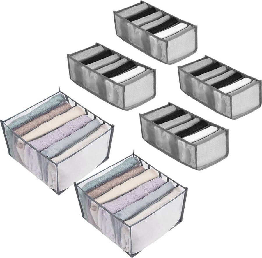 6 stuks kledingopberger van mesh opvouwbaar kledingrek opbergdozen ladebox kastorganizer voor ondergoed sokken beha's en stropdassen (grijs 6 + 6 + 7 + 7 + 7 + 7 + 7 + 7 + 7 + 7 + 7 + 7 +