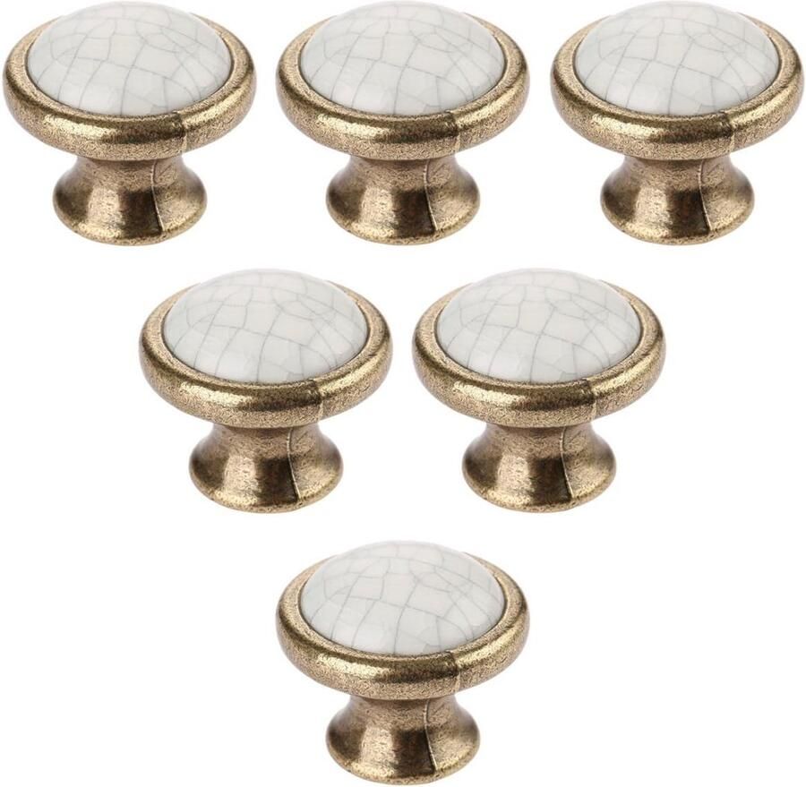 6 stuks Krakende keramische handgreep Kastdeurgreep Antieke zinklegering kastgreep Ronde ladegreep Glad Duurzaam Wit 37 * 31 mm Geschikt voor kasten ladekasten dressoirs