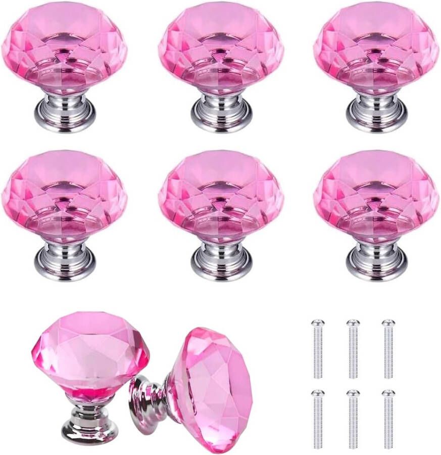 6 stuks kristallen deurknoppen 30 mm glazen ladeknop kristallen deurknop diamant trekbouten met schroeven voor thuis keuken kantoor kast lade decoratie