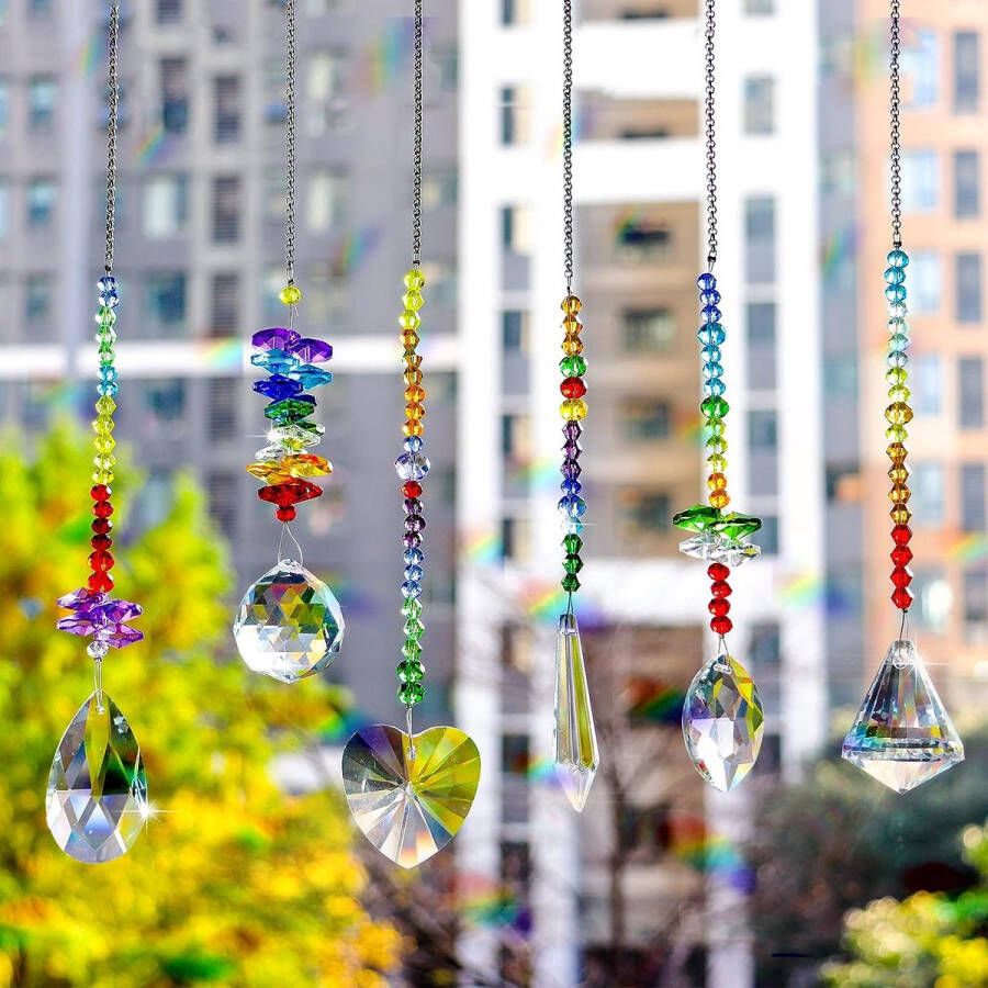 6 stuks kristallen zonvangers hangende zonvangers kleurrijke kristallen glazen hangers kroonluchter prisma's regenboogmaker hangend ornament voor huis tuin raamdecoratie