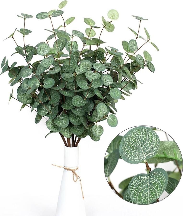 6 stuks kunstmatige eucalyptus bladstelen 599 cm lang zilveren dollar eucalyptus plant groene stengels takken realistische plantenstelen vaas thuis tafel bruiloft feest decoratie