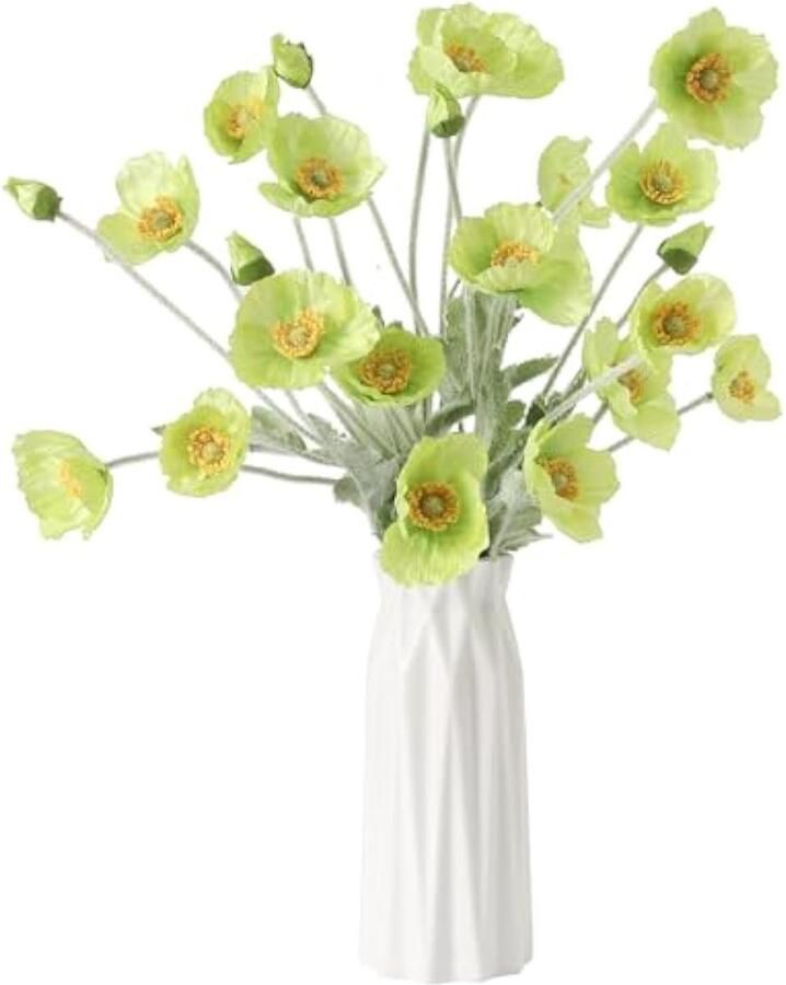 6 stuks kunstmatige klaprozen bloemen zijden klaproos bloemen voor thuis tafel centerpieces decoratie kantoor bruiloft (groen)