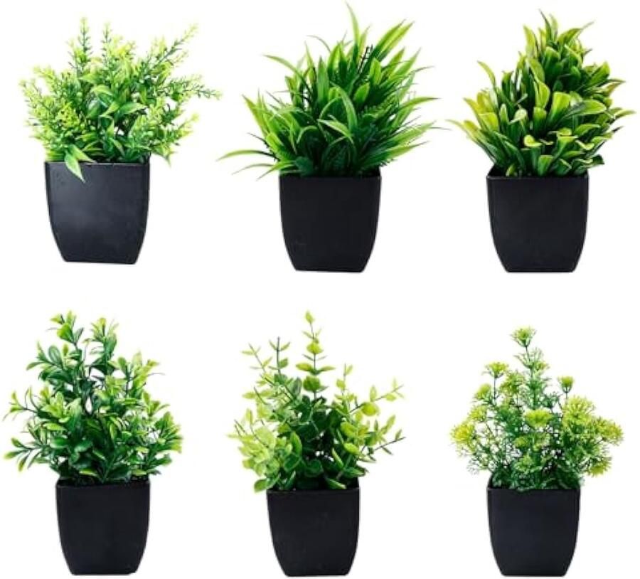 6 stuks kunstplanten in pot kleine decoratieve planten mini-kunstplanten voor bureau huis balkon en badkamer