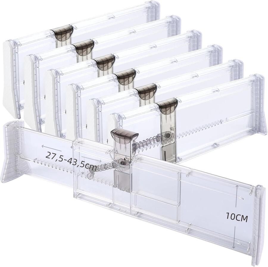 6 stuks ladeverdelers verstelbaar kunststof ladeverdeler 27 5-43 5 cm 10 cm hoog transparante ladeverdelers voor kledingkast commode slaapkamer