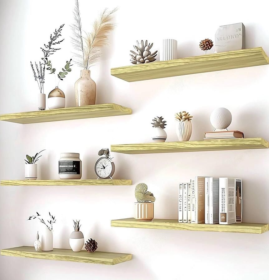 6 stuks massief houten zwevende planken 40 cm houten planken voor muur rustieke wandmontage foto rand plank voor badkamer slaapkamer kantoor woonkamer keuken enz