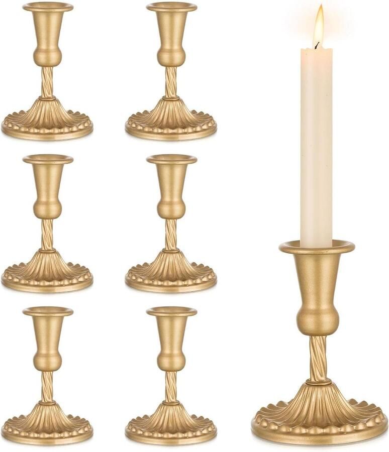 6 stuks messing gouden kaarsenhouders voor tafel middenstuk vintage bruiloft kerst decoratie kleine kandelaars bulk aanbieding