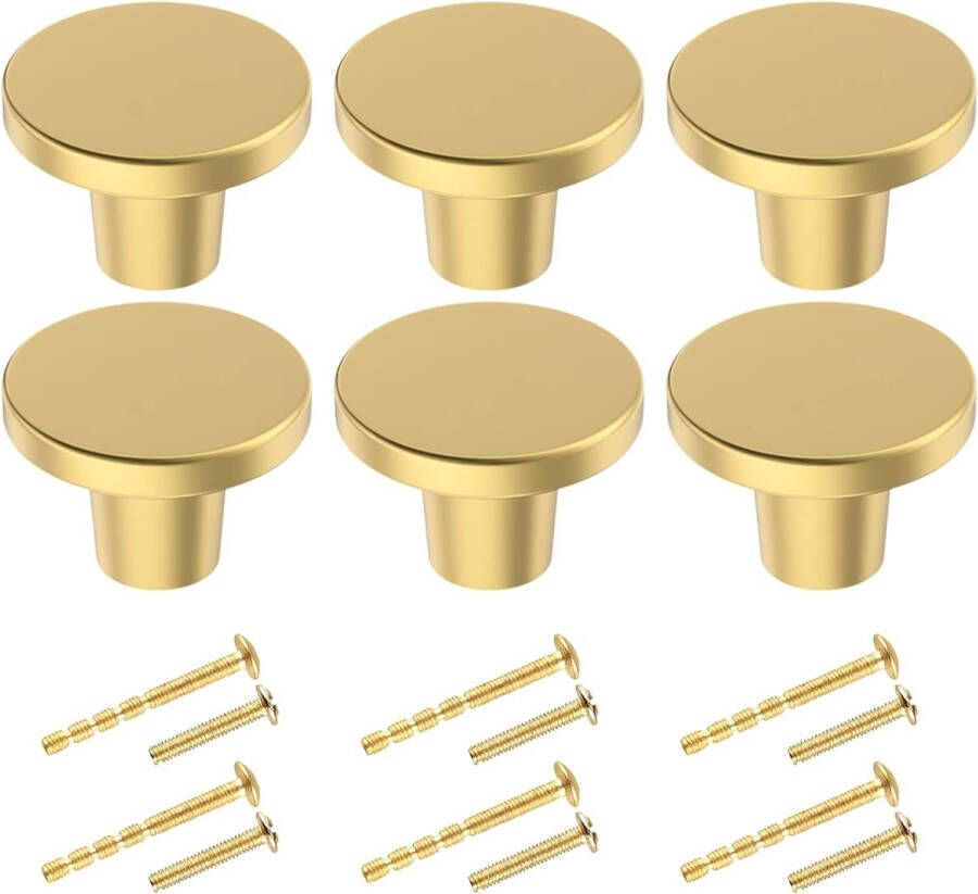6 stuks messing ladeknoppen gouden ronde kastknoppen deur-keukenbeslag kastknoppen met schroeven voor kast kledingkast 20 x 25 mm - Foto 1