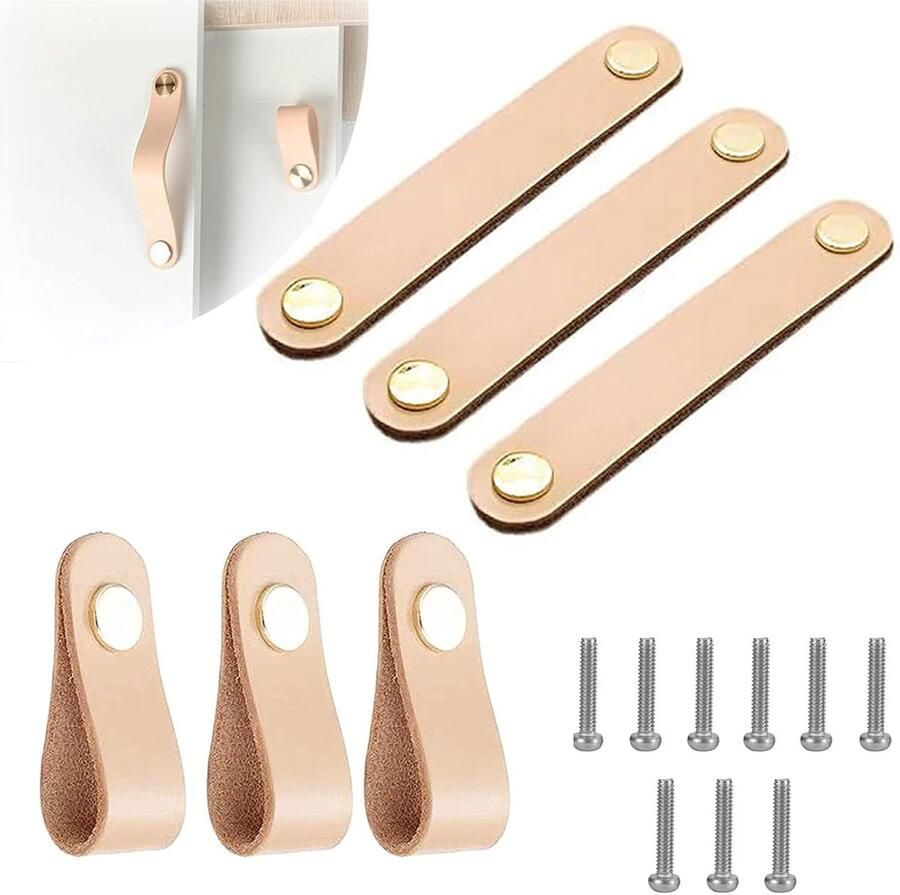 6 stuks meubelgrepen van leer kastdeurgreep PU-leer ladegreep van leer met schroeven voor keukenkasten badkamer kasten 2 modellen decoratie interieur accessoires